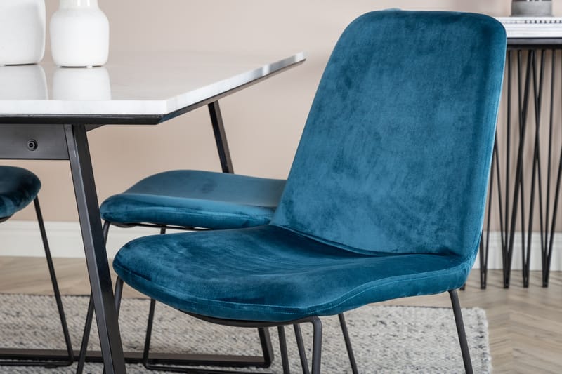 Admira Spisebordssæt 140 cm inkl 4 Jadraque Stole - Marmor/Hvid/Sort/Blå - Møbler - Borde - Spisebordssæt