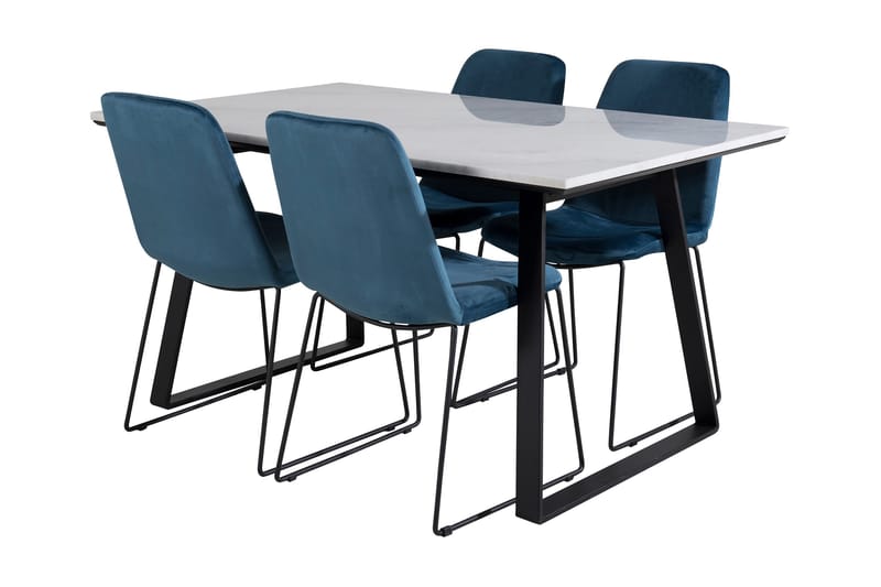 Admira Spisebordssæt 140 cm inkl 4 Jadraque Stole - Marmor/Hvid/Sort/Blå - Møbler - Borde - Spisebordssæt