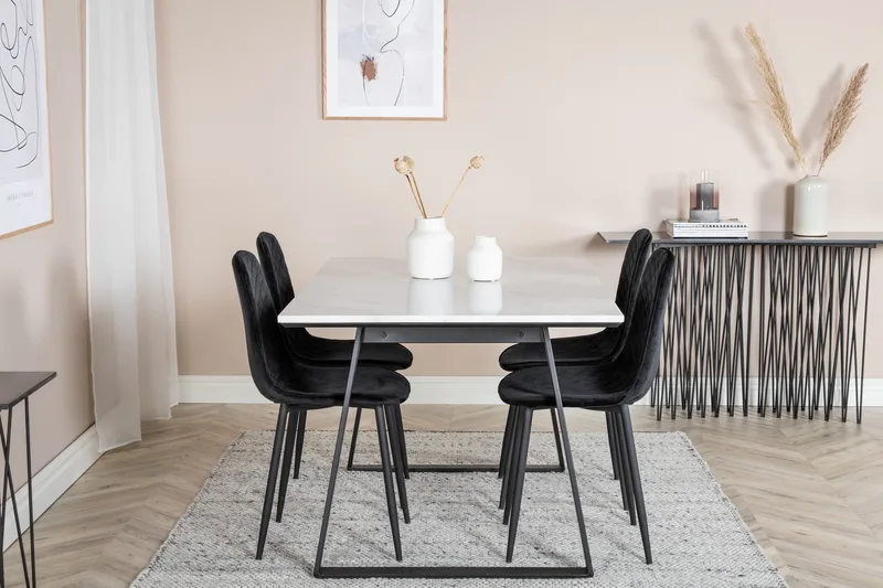 Admira Spisebordssæt 140 cm inkl 4 Ypas Stole - Marmor/Hvid/Sort - Møbler - Borde - Spisebordssæt