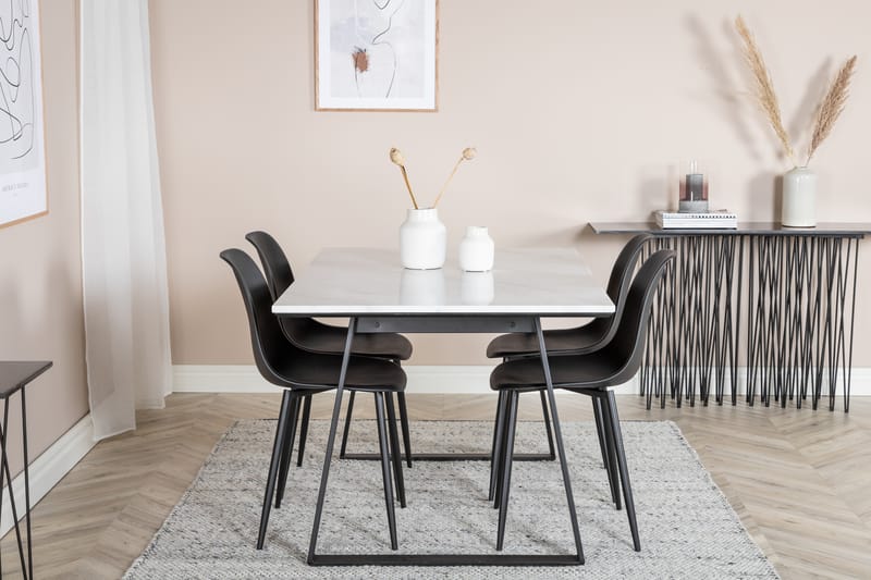 Admira Spisebordssæt 140 cm inkl 4 Ypas Stole - Marmor/Hvid/Sort - Møbler - Borde - Spisebordssæt