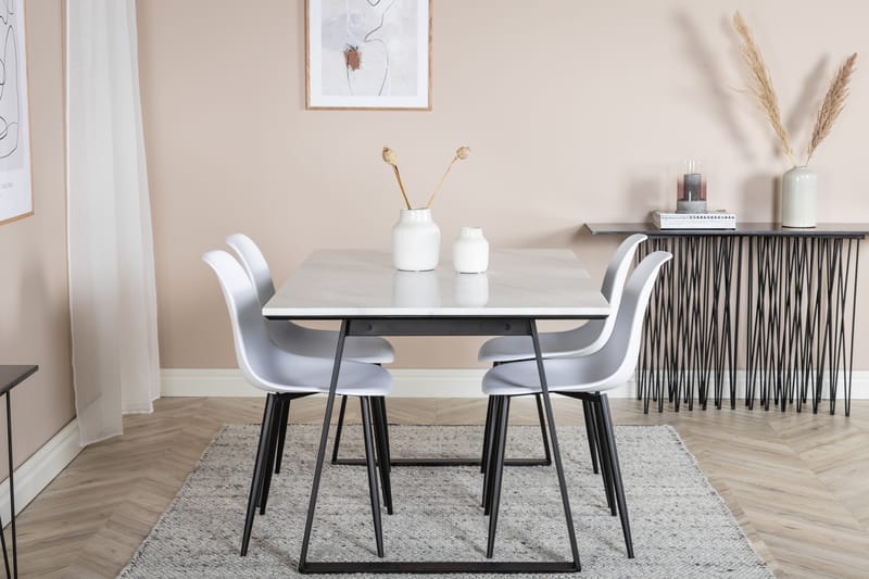 Admira Spisebordssæt 140 cm inkl 4 Ypas Stole - Marmor/Hvid/Sort - Møbler - Borde - Spisebordssæt