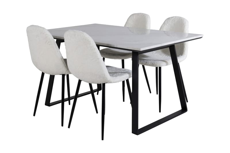 Admira Spisebordssæt 140 cm inkl 4 Ypas Stole - Marmor/Hvid/Sort - Møbler - Borde - Spisebordssæt