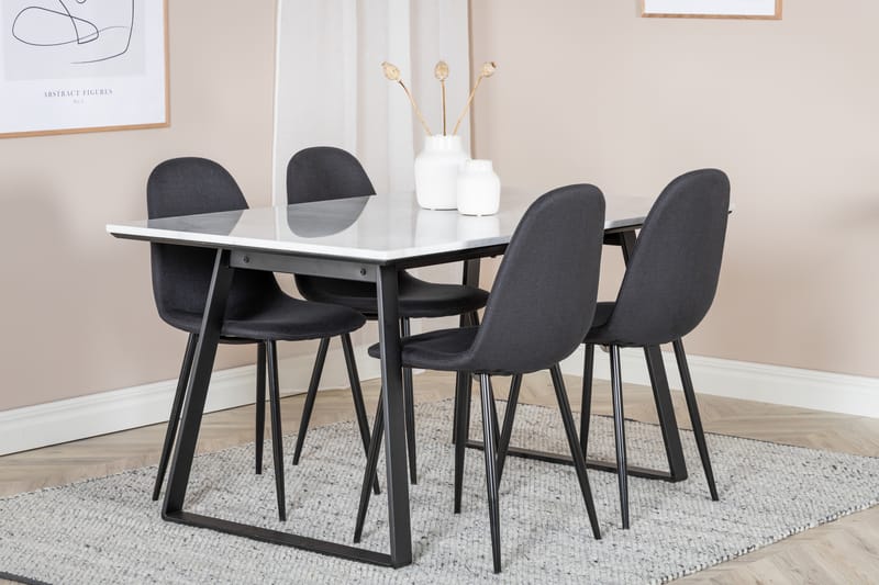 Admira Spisebordssæt 140 cm inkl 4 Ypas Stole - Marmor/Hvid/Sort - Møbler - Borde - Spisebordssæt