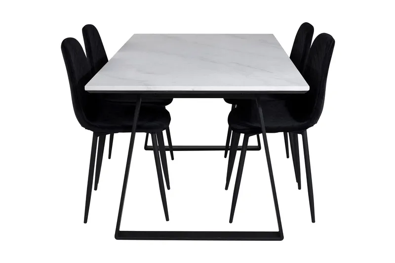 Admira Spisebordssæt 140 cm inkl 4 Ypas Stole - Marmor/Hvid/Sort - Møbler - Borde - Spisebordssæt