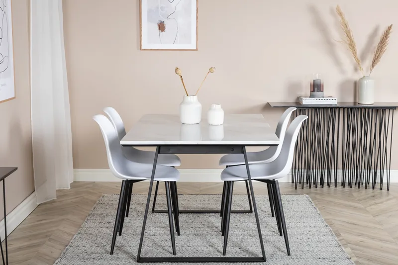 Admira Spisebordssæt 140 cm inkl 4 Ypas Stole - Marmor/Hvid/Sort - Møbler - Borde - Spisebordssæt