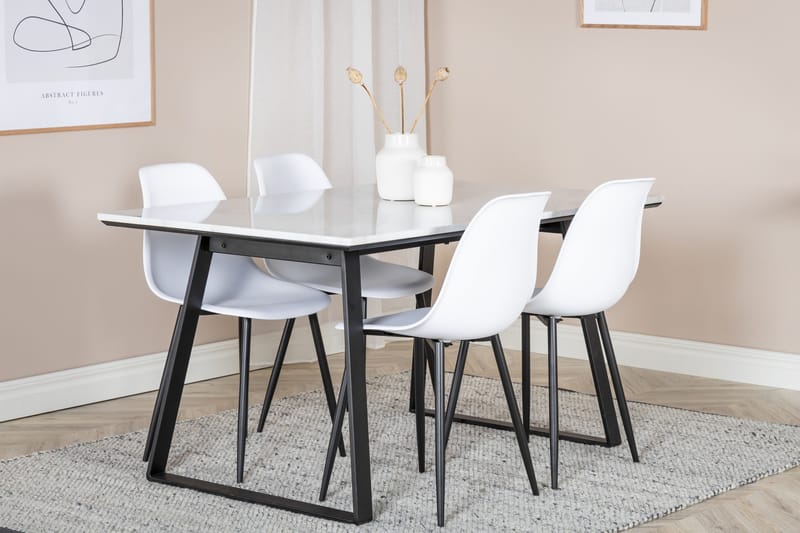 Admira Spisebordssæt 140 cm inkl 4 Ypas Stole - Marmor/Hvid/Sort - Møbler - Borde - Spisebordssæt