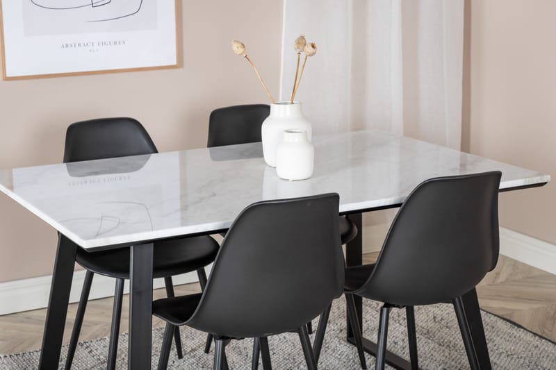Admira Spisebordssæt 140 cm inkl 4 Ypas Stole - Marmor/Hvid/Sort - Møbler - Borde - Spisebordssæt