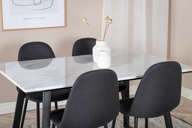 Admira Spisebordssæt 140 cm inkl 4 Ypas Stole - Marmor/Hvid/Sort - Møbler - Borde - Spisebordssæt