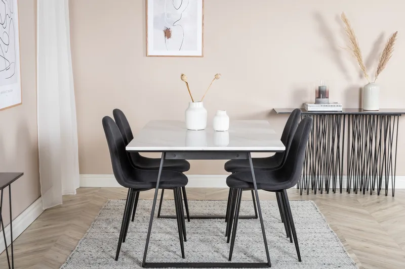 Admira Spisebordssæt 140 cm inkl 4 Ypas Stole - Marmor/Hvid/Sort - Møbler - Borde - Spisebordssæt