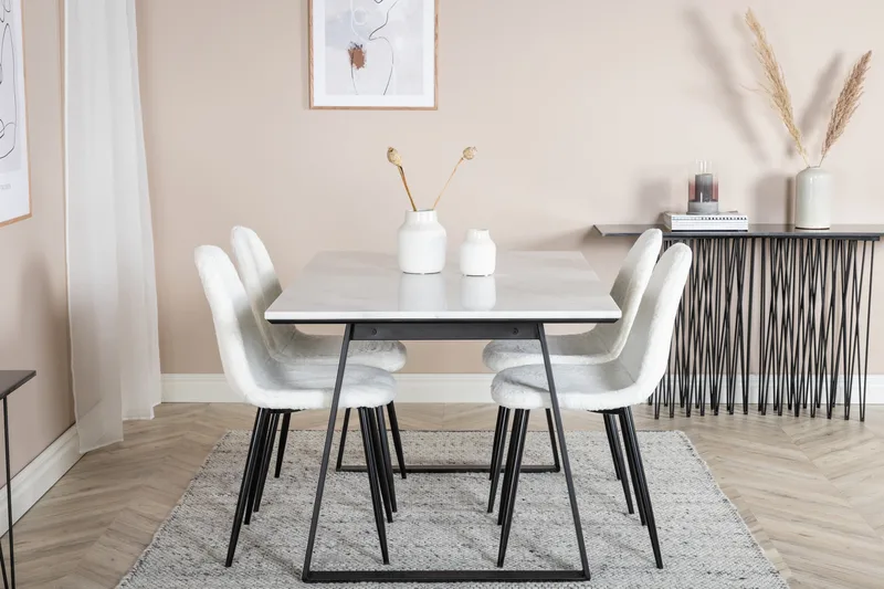 Admira Spisebordssæt 140 cm inkl 4 Ypas Stole - Marmor/Hvid/Sort - Møbler - Borde - Spisebordssæt