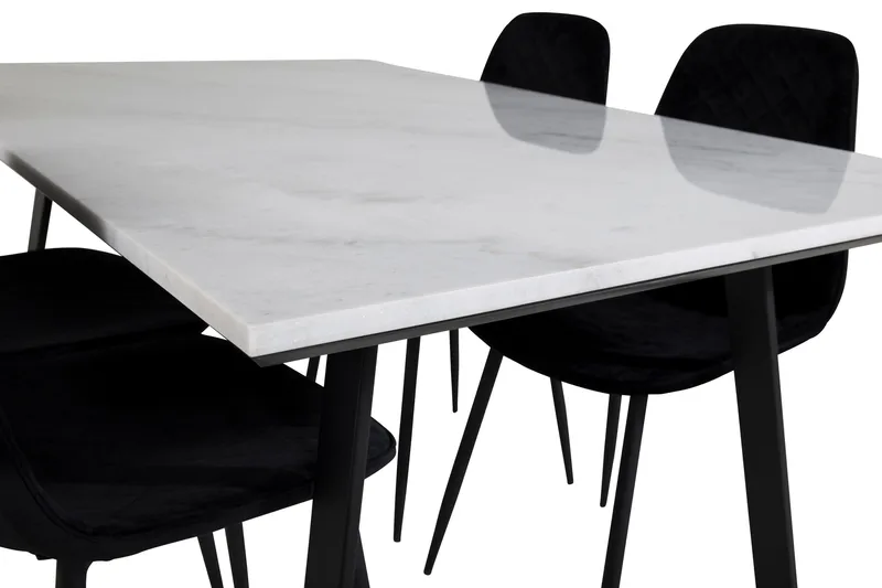 Admira Spisebordssæt 140 cm inkl 4 Ypas Stole - Marmor/Hvid/Sort - Møbler - Borde - Spisebordssæt