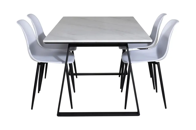 Admira Spisebordssæt 140 cm inkl 4 Ypas Stole - Marmor/Hvid/Sort - Møbler - Borde - Spisebordssæt