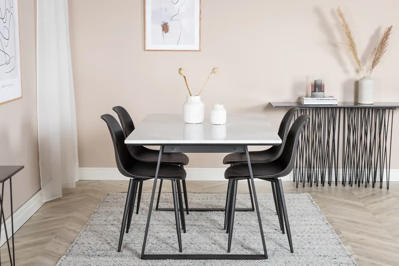 Admira Spisebordssæt 140 cm inkl 4 Ypas Stole - Marmor/Hvid/Sort - Møbler - Borde - Spisebordssæt