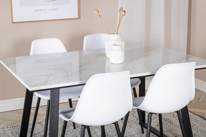 Admira Spisebordssæt 140 cm inkl 4 Ypas Stole - Marmor/Hvid/Sort - Møbler - Borde - Spisebordssæt