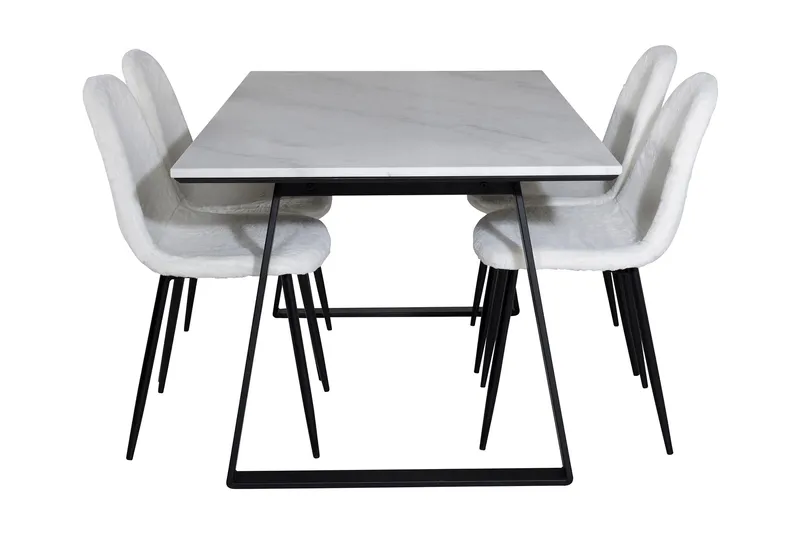Admira Spisebordssæt 140 cm inkl 4 Ypas Stole - Marmor/Hvid/Sort - Møbler - Borde - Spisebordssæt