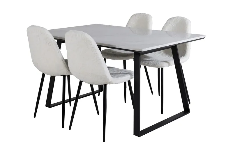 Admira Spisebordssæt 140 cm inkl 4 Ypas Stole, Marmor/Hvid/Sort