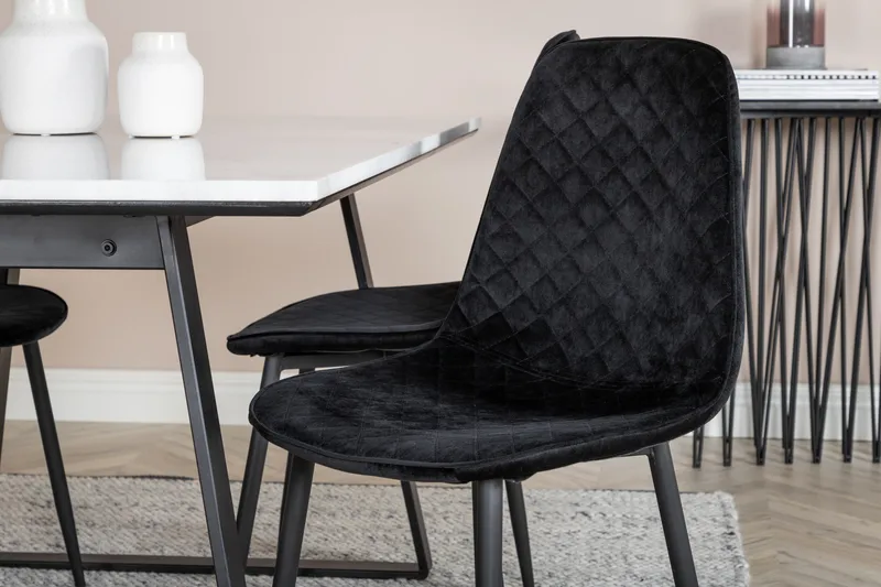 Admira Spisebordssæt 140 cm inkl 4 Ypas Stole - Marmor/Hvid/Sort - Møbler - Borde - Spisebordssæt