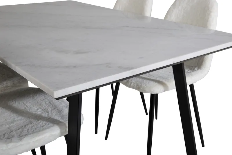 Admira Spisebordssæt 140 cm inkl 4 Ypas Stole - Marmor/Hvid/Sort - Møbler - Borde - Spisebordssæt