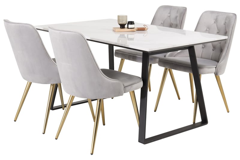 Admira Spisebordssæt med 4 Valera Lyx velourstol - Møbler - Borde - Spisebordssæt