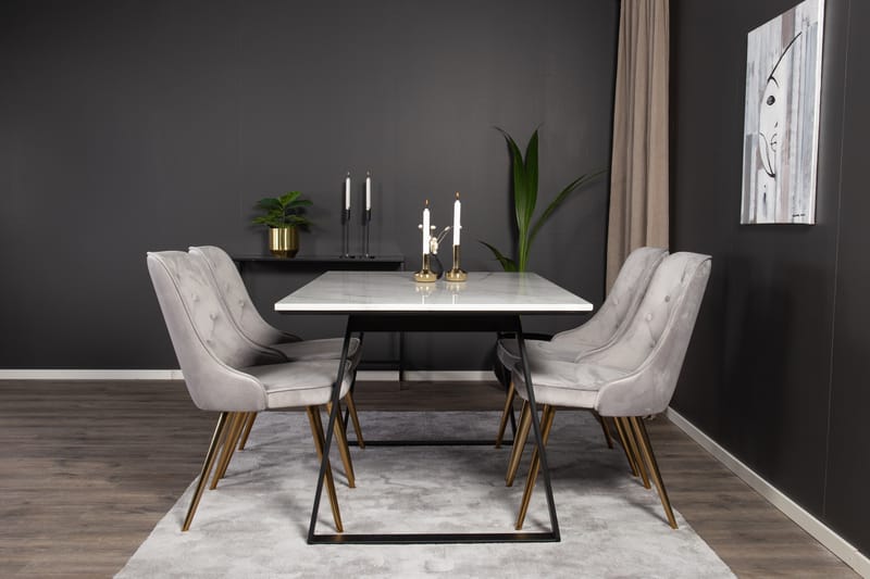 Admira Spisebordssæt med 4 Valera Lyx velourstol - Møbler - Borde - Spisebordssæt