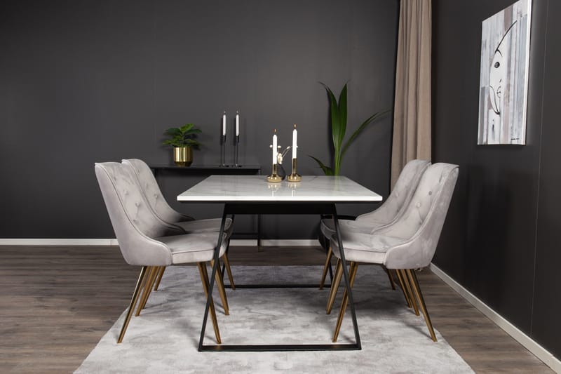 Admira Spisebordssæt med 4 Valera Lyx velourstol - Møbler - Borde - Spisebordssæt
