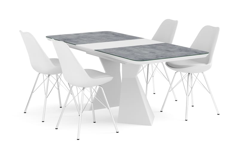 Aix Udvideligt Spisebord 160 cm Glas Med 4 st Shell Spisebor - Spisebordssæt