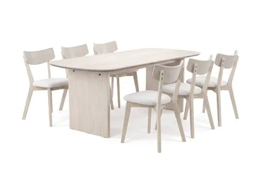 Alma spisegruppe 180 cm rektangulær hvidlakeret med 6 Amelia spisestole med hynde - Hvidlaseret/beige - Møbler - Borde - Spisebordssæt