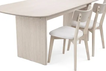 Alma spisegruppe 220 cm rektangulær hvidlakeret med 6 Amelia spisestole med hynde - Hvidlaseret/beige - Møbler - Borde - Spisebordssæt
