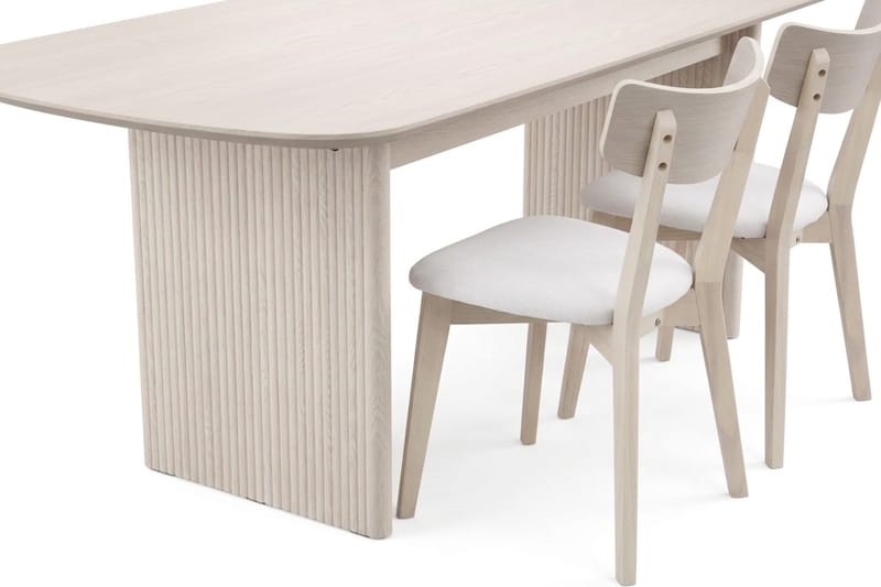 Alma spisegruppe 220 cm rektangulær hvidlakeret med 6 Amelia spisestole med hynde - Hvidlaseret/beige - Møbler - Borde - Spisebordssæt