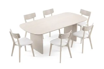 Alma spisegruppe 220 cm rektangulær hvidlakeret med 6 Amelia spisestole med hynde - Hvidlaseret/beige - Møbler - Borde - Spisebordssæt