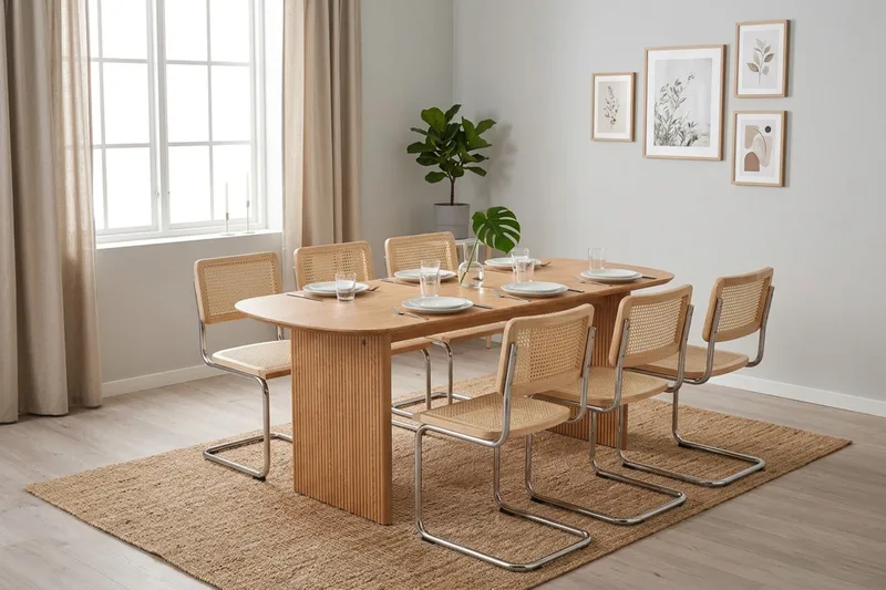 Alma spisegruppe rektangulær 180 cm eg med 6 Build-spisestole - Eg - Møbler - Borde - Spisebordssæt
