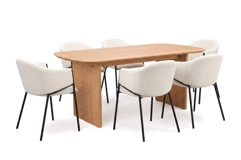 Alma spisegruppe rektangulær 180 cm eg med 6 Filip spisebordsstole, Eg