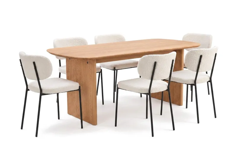 Alma spisegruppe rektangulær 180 cm eg med 6 Gemmiano spisebordsstole, Eg