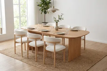 Alma spisegruppe rektangulær 180 cm eg med 6 Jaiveer spisebordsstole - Eg - Møbler - Borde - Spisebordssæt