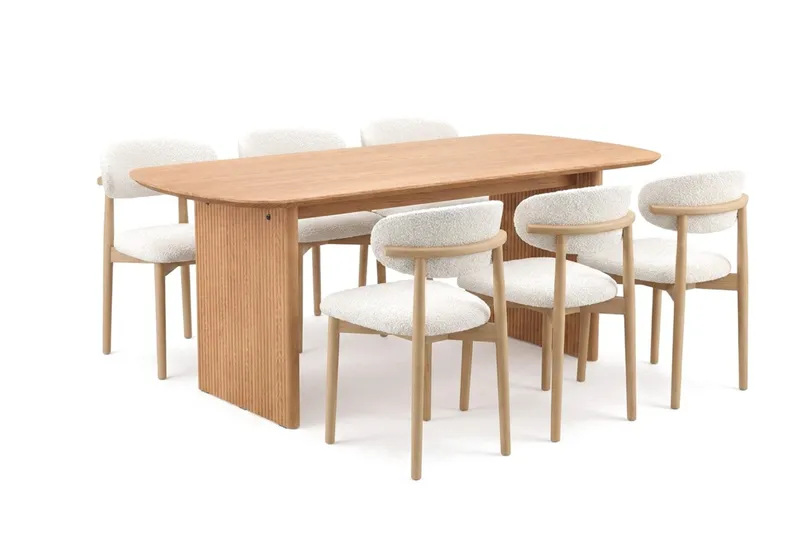 Alma spisegruppe rektangulær 180 cm eg med 6 Jaiveer spisebordsstole, Eg