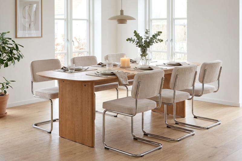Alma spisegruppe rektangulær 180 cm eg med 6 Milva-spisestole - Eg - Møbler - Borde - Spisebordssæt