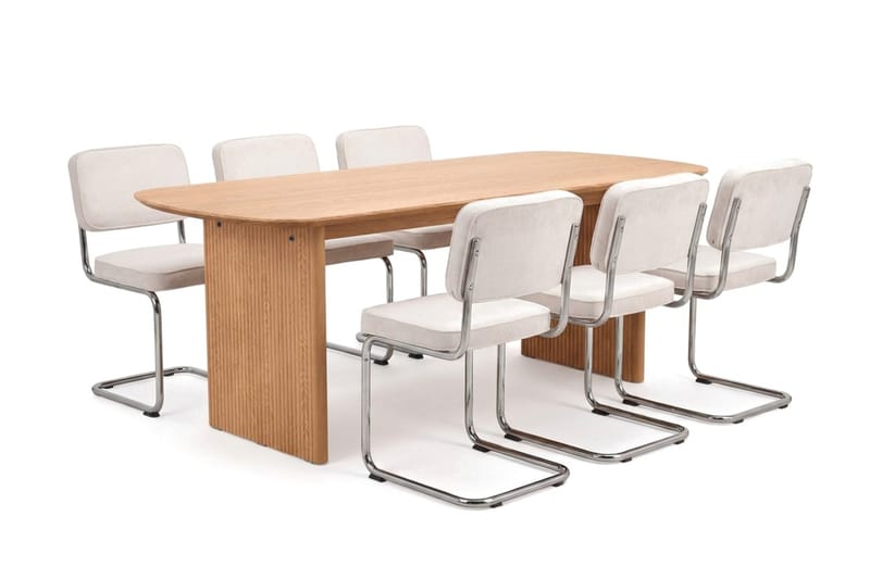 Alma spisegruppe rektangulær 180 cm eg med 6 Milva-spisestole, Eg