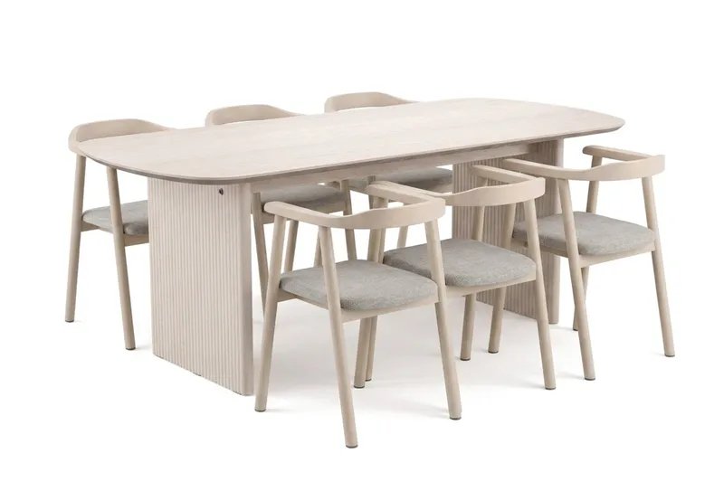 Alma spisegruppe rektangulær 180 cm hvidlaseret med 6 Jolie spisebordsstole, undefined