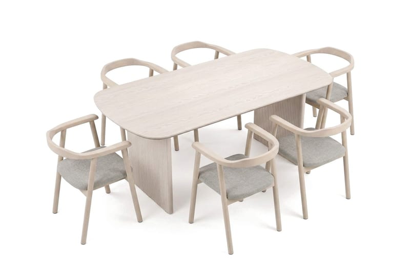 Alma spisegruppe rektangulær 180 cm hvidlaseret med 6 Jolie spisebordsstole - Møbler - Borde - Spisebordssæt