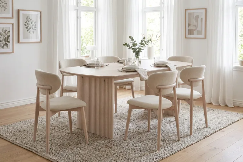Alma spisegruppe rektangulær 180 cm hvidlaseret med 6 Molly-spisestole - Hvidlaseret - Møbler - Borde - Spisebordssæt