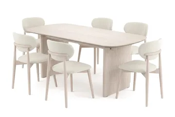 Alma spisegruppe rektangulær 180 cm hvidlaseret med 6 Molly-spisestole - Hvidlaseret - Møbler - Borde - Spisebordssæt