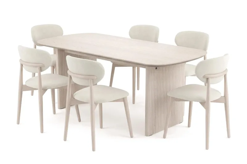 Alma spisegruppe rektangulær 180 cm hvidlaseret med 6 Molly-spisestole - Hvidlaseret - Møbler - Borde - Spisebordssæt