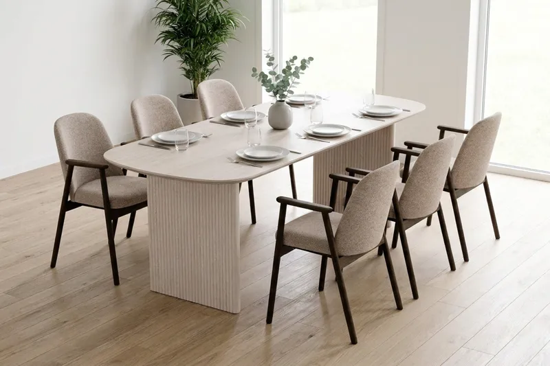 Alma spisegruppe rektangulær 180 cm hvidlaseret med 6 Reciclar spisestole - Hvidlaseret - Møbler - Borde - Spisebordssæt