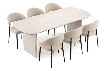 Alma spisegruppe rektangulær 180 cm hvidlaseret med 6 Sawako spisestole - Hvidlaseret - Møbler - Borde - Spisebordssæt