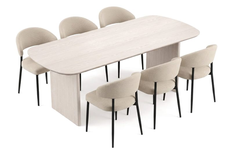Alma spisegruppe rektangulær 180 cm hvidlaseret med 6 Sawako spisestole - Hvidlaseret - Møbler - Borde - Spisebordssæt