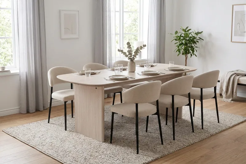 Alma spisegruppe rektangulær 180 cm hvidlaseret med 6 Sawako spisestole - Hvidlaseret - Møbler - Borde - Spisebordssæt