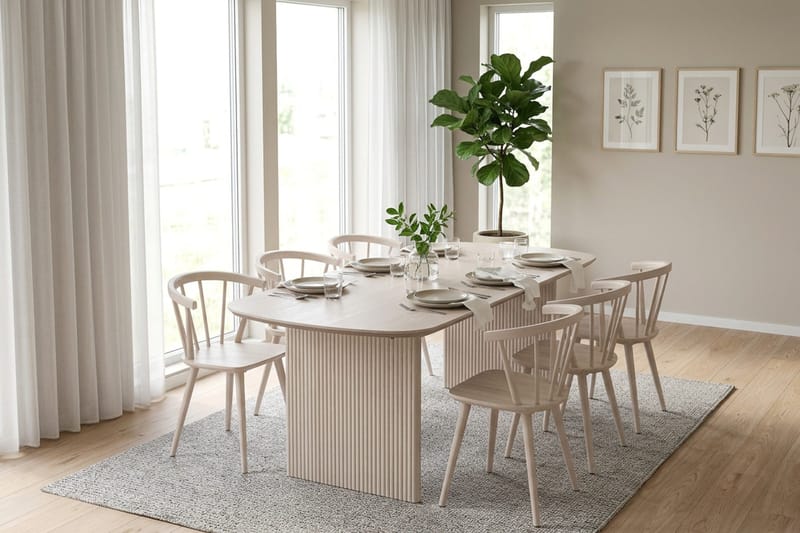 Alma spisegruppe rektangulær 180 cm hvidlaseret med 6 Tyrö spisebordsstole - Hvidlaseret - Møbler - Borde - Spisebordssæt