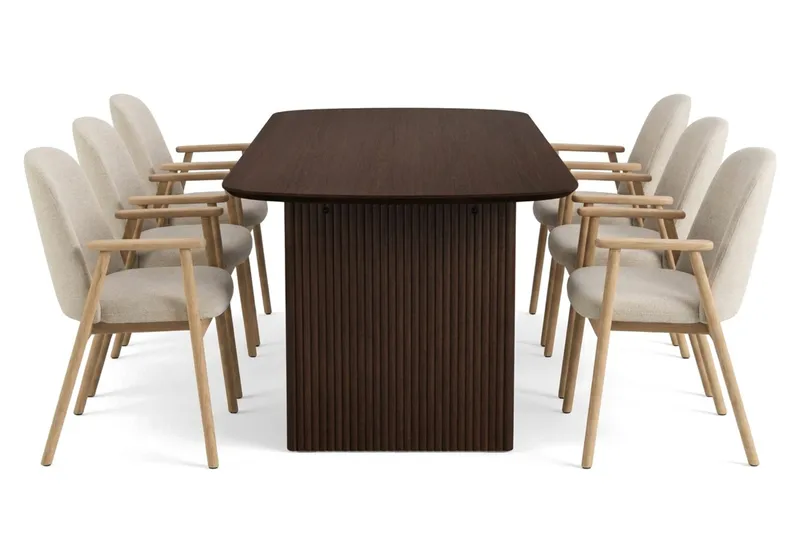 Alma spisegruppe rektangulær 180 cm røget eg med 6 Reciclar spisestole - Røget eg - Møbler - Borde - Spisebordssæt