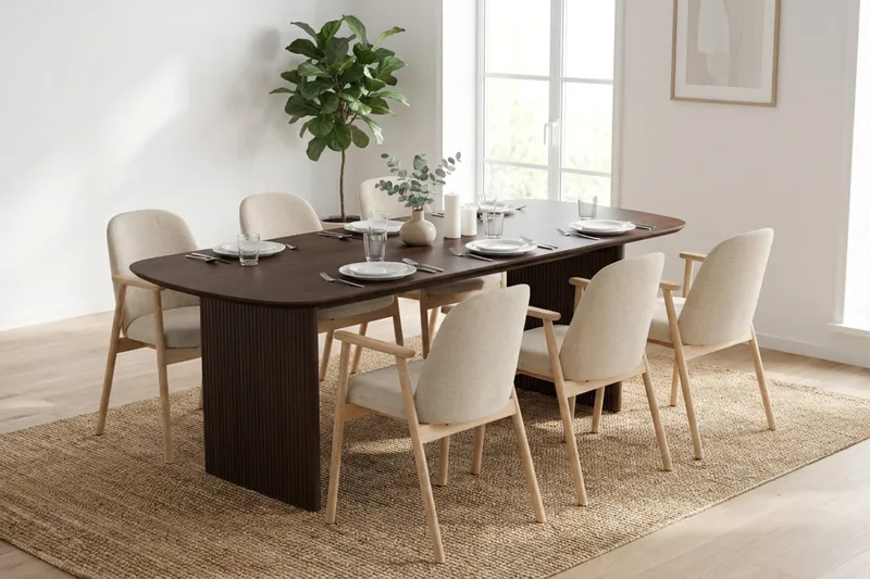 Alma spisegruppe rektangulær 180 cm røget eg med 6 Reciclar spisestole - Røget eg - Møbler - Borde - Spisebordssæt