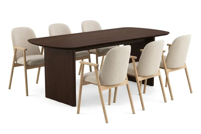 Alma spisegruppe rektangulær 180 cm røget eg med 6 Reciclar spisestole - Røget eg - Møbler - Borde - Spisebordssæt